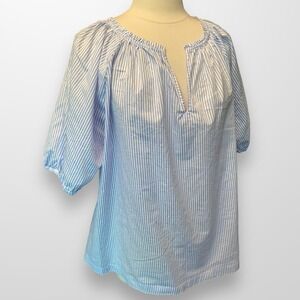 Old Navy 2X Top Blouse Pullover Blue‎ White Striped Womens Short Sleeve NEW